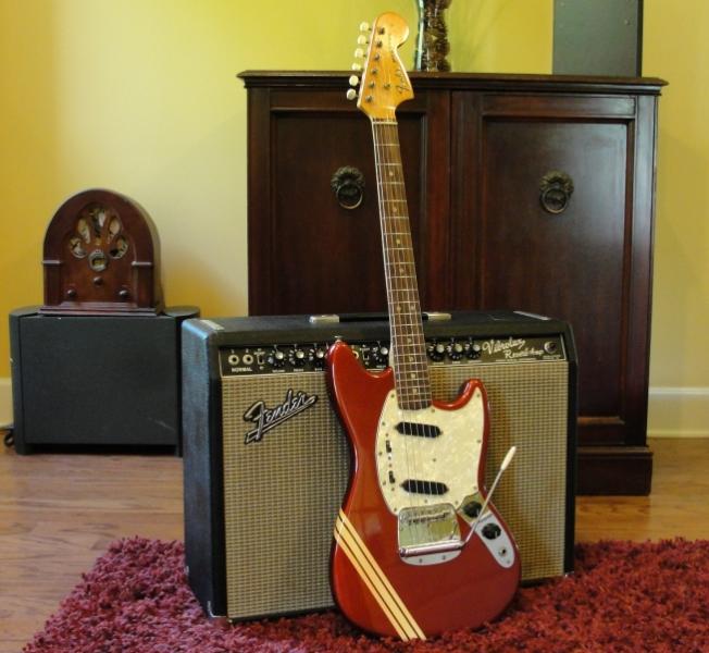 Fender Vibrolux amp and Mustang Guitar